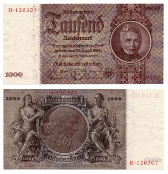 1000 Reichsmark Reichsbanknote 22. Februar 1936 Bankfrisch