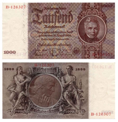 1000 Reichsmark Reichsbanknote 22. Februar 1936 Bankfrisch