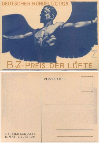 Deutscher Rundflug Künstlerkarte Ludwig Hohlwein 1925 BZ Preis der Lüfte