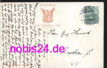 Mannheim 300 years of private postal stationery o 1907 To celebrate 300 years. existence of the city of Mannheim o 1907 Mannheim 300 years of private postal stationery o 1907 To celebrate 300 years. existence of the city of Mannheim o 1907