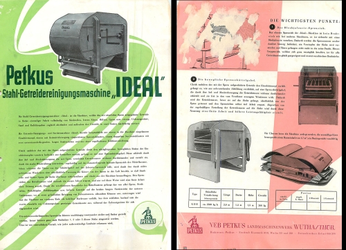 Grain cleaning machine "Ideal" agriculture advertising brochure A4 agricultural machinery factory VEB Petkus Wutha 1956 Grain cleaning machine "Ideal" agriculture advertising brochure A4 agricultural machinery factory VEB Petkus Wutha 1956