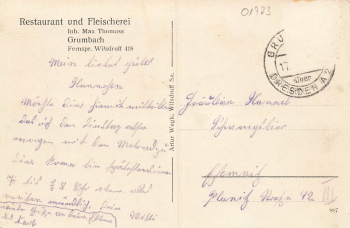 01723 Grumbach Wilsdruff Restaurant M. Thomass o um 1930