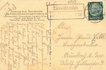 01723 Taennichtmuehle Wilsdruff Genesungsheim Landpoststempel o 1935