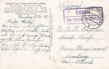 01734 Lübau Rabenau Gasthof Landpoststempel Lübau über Tharandt o 1942