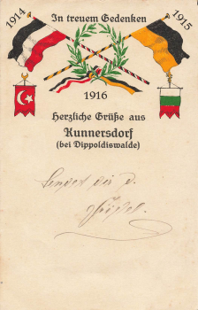 01768 Kunnersdorf Glashuette Patriotic postcard, World War I, used, 1916