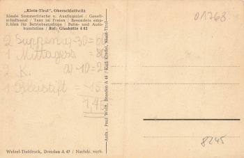 01768 Oberschlottwitz Glashütte Restaurant Klein Tirol * um 1930