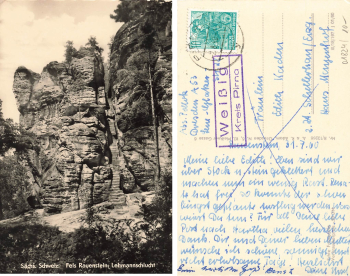 01796 Weissig Kreis Pirna Sächs. Schweiz Posthilfsstellenstempel o 2.8.1960