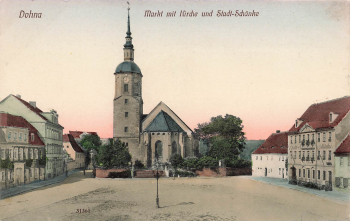 01809 Dohna Sachsen Markt mit Kirche und Stadt-Schaenke gebraucht 1918
