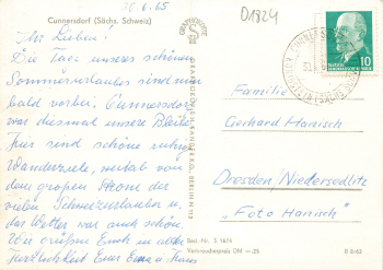 01824 Cunnersdorf Gasthof Erbgericht Sächsische Schweiz o 1965