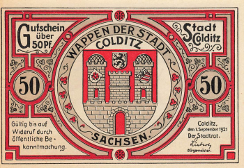 04680 Colditz, Städtenotgeld, Wert 50 Pfg. * 1921