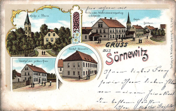 04758 Soernewitz Litho Gasthoefe Kirche Schule o 1906