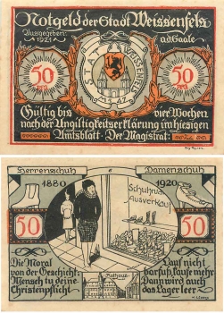 06667 Weissenfels Notgeld 50 Pfg Schuhe 1921