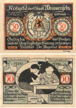 06667 Weissenfels Notgeld 50 Pfg Schuhe Soldatenstiefel 1921