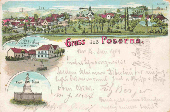 06686 Poserna Lützen Gasthof zum blauen Krug Litho Bahnpost Cobertha-Deuben Zug 858 o 1904