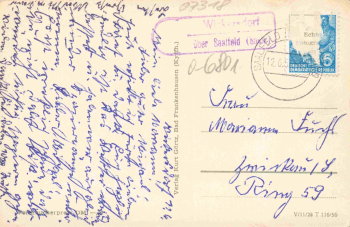 07318 Wickersdorf Saalfeld Gasthaus Ferienheim Kämmer Landpoststempel 1956