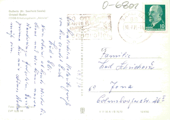 07333 Gosswitz Unterwellenborn OT Bucha FDGB Erholungsheim Aktivist o 1973