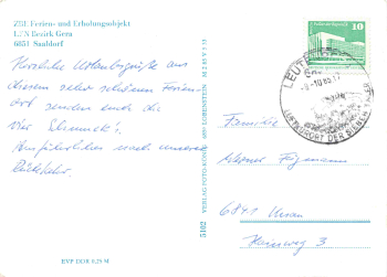 07356 Saaldorf Bad Lobenstein ZBE Ferienobjekt LFN Gera o 1985