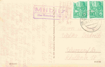 07426 Milpitz Totalansicht Landpoststempel über Rottenberg (Thüringen) o 1957
