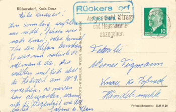07580 Rueckersdorf Thueringen Landpoststempel Rueckersdorf Kreis Gera o um 1963