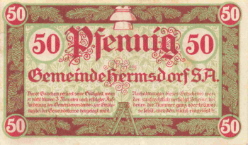 07629 Hermsdorf S.A. Thüringen Notgeldschein um 1920