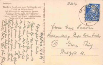 07646 Wolfersdorf Thüringen Fiedlers Gasthaus zum Schlüsselgrund o 1949