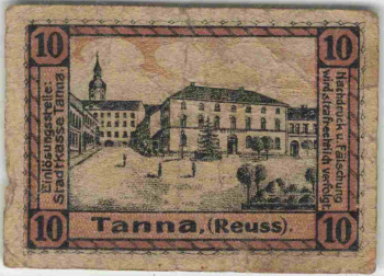 07922 Tanna, Thuringia: 10 Pfennig emergency money note, 1920