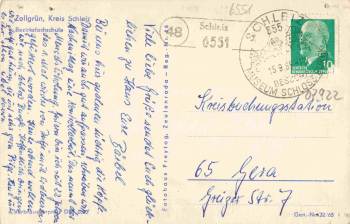 07922 Zollgrün Tanna District Vocational School, rural postmark 48 Schleiz, 1965