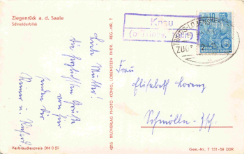 07924 Ziegenrück Landpoststempel Knau (b Triptis, Thür) o 1959