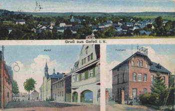 07926 Gefell Vogtland Mehrbildkarte mit Postamt Markt o 1929