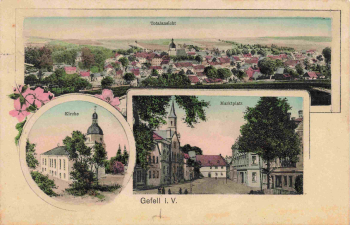 07926 Gefell Vogtland Mehrbildkarte mit Kirche Markt o 1910