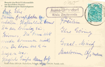 07955 Auma-Untendorf Hotel Linkenmühle country postmark o 1961