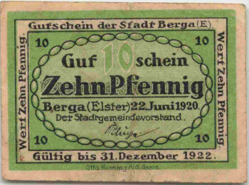 07980 Berga Elster Notgeldschein 1920