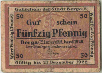 07980 Berga Elster Notgeldschein 1920