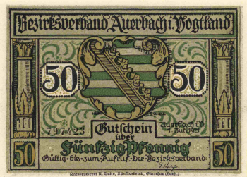 08209 Auerbach  Notgeld 50 Pfennige 1921