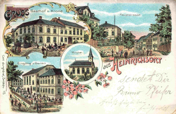 09350 Heinrichsort Lichtenstein in Sachsen Gasthof zur Krone Litho o 1908