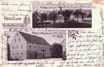 09575 Kleinhartmannsdorf Hähners Restaurant Kirche und Schule o 1908