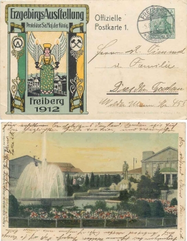 09599 Freiberg Erzgebirgs Ausstellung Privatganzsache o 1912 ​ Postkarte nr.1 sehr selten!