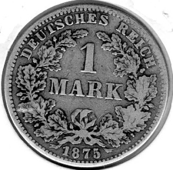 1 Mark 1875 J Imperial Silver Coin