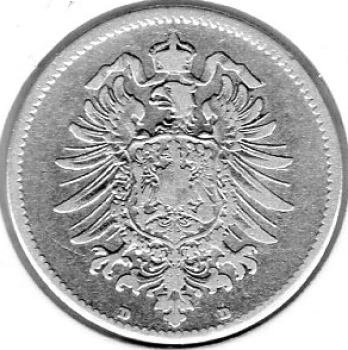 1 Mark 1881 D German Empire Silver Coin
