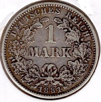 1 Mark 1881 J German Empire Silver Coin