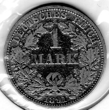 1 Mark 1891 A German Empire Silver Coin