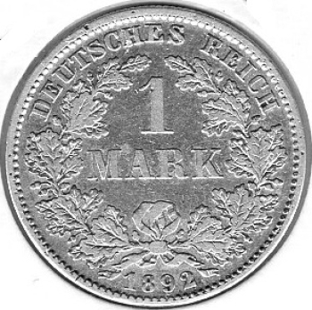 1 Mark 1892 D German Empire Silver Coin