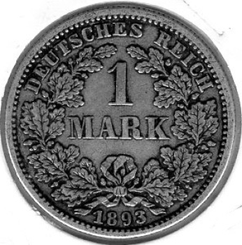 1 Mark 1893 F German Empire Silver Coin
