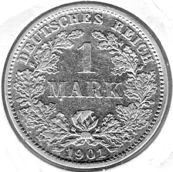 1 Mark 1901 J German Empire Silver Coin