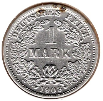 1 Mark 1908 G Deutsches Kaiserreich Silbermünze