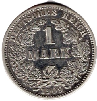 1 Mark 1909 J Deutsches Kaiserreich Silbermünze 