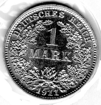 1 Mark 1911 E German Empire Silver Coin