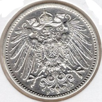 1 Mark 1912 F German Empire Silver Coin