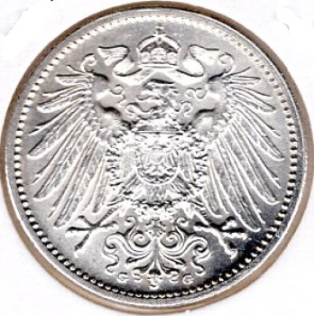 1 Mark 1914 G German Empire Silver Coin