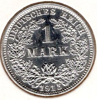 1 Mark 1915 E German Empire Silver Coin